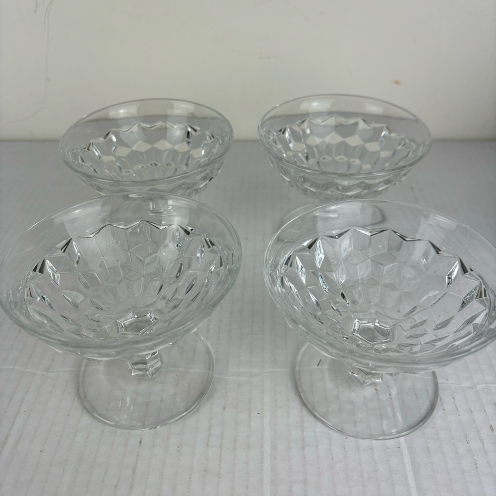 Vintage Fostoria “American” cube pattern low ball flared  sherbert glasses-4pc